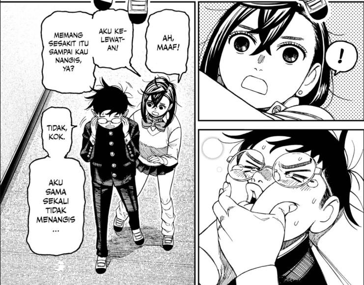 Momo dan Okarun kejar-kejaran di sekolah Dandadan Chapter 213